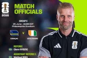 世界杯E组第3轮库拉索VS科特迪瓦裁判安排，瑞典裁判组领衔